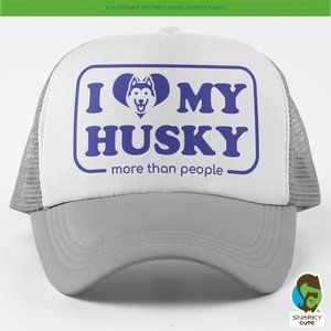 I Heart My Husky More Than People Foam Trucker Snapback Cap GREY WHITE